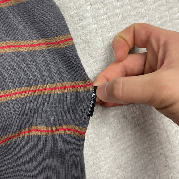 Peak Performance Men's XL V-Neck Sweater Jumper Thin Knit Grey / Red Outdoors - Picture 8 of 16